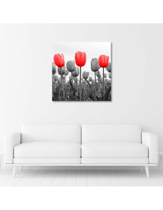 Canvas painting - Red tulips in a meadow | FEEBY