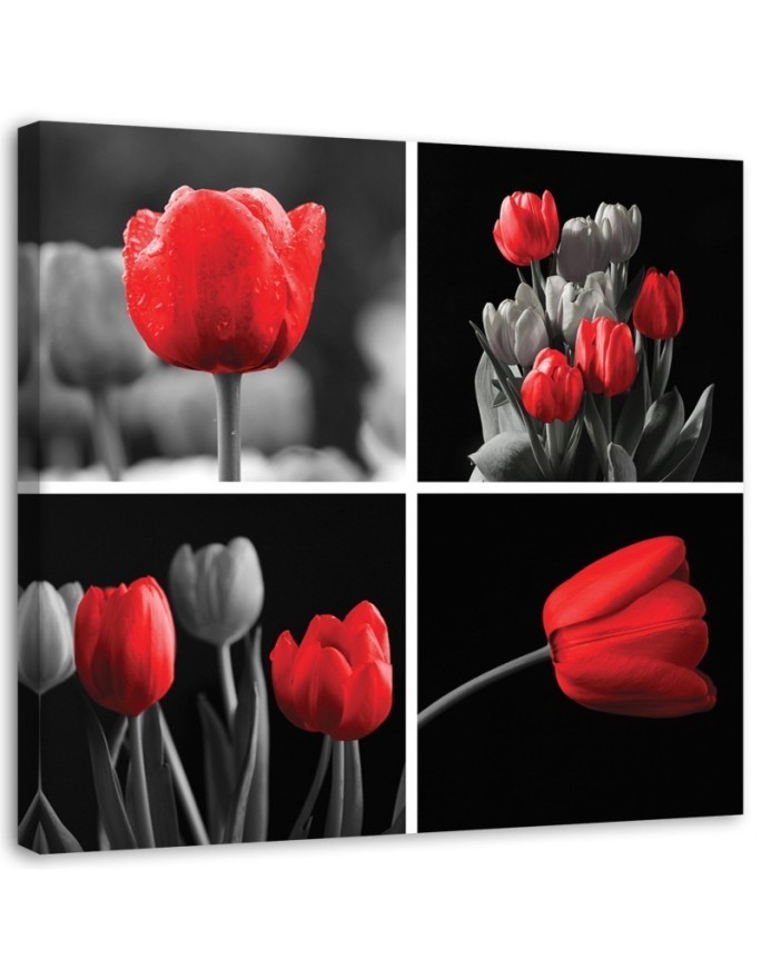 Modern bedroom Canvas painting - Set of red tulips | FEEBY