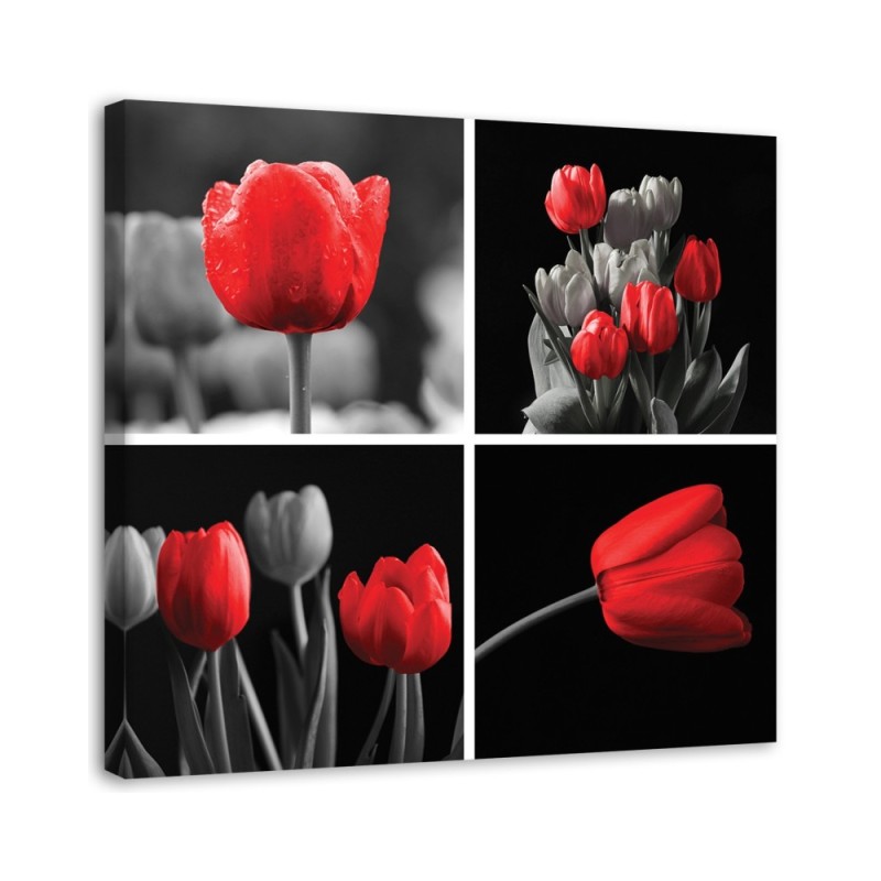 Modern bedroom Canvas painting - Set of red tulips | FEEBY