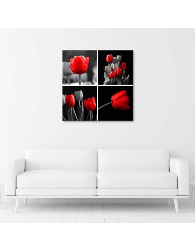 Modern bedroom Canvas painting - Set of red tulips | FEEBY