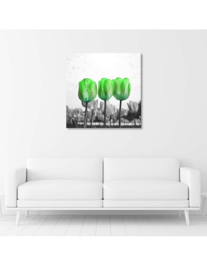 Canvas prints for bedroom modern - Green tulips in a meadow | FEEBY
