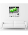 Canvas painting for living room - Green tulips in grey | FEEBY