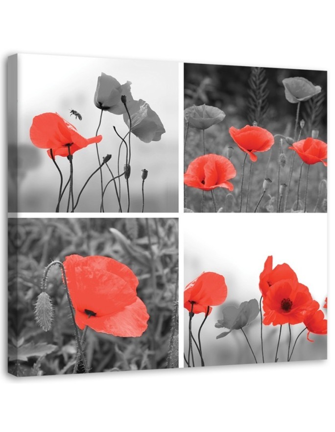 Modern painting for bedroom - Set of red poppies | FEEBY