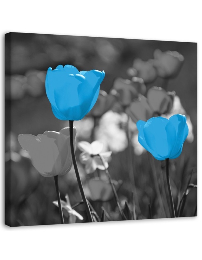 Modern bedroom painting - Blue tulips in a meadow | FEEBY