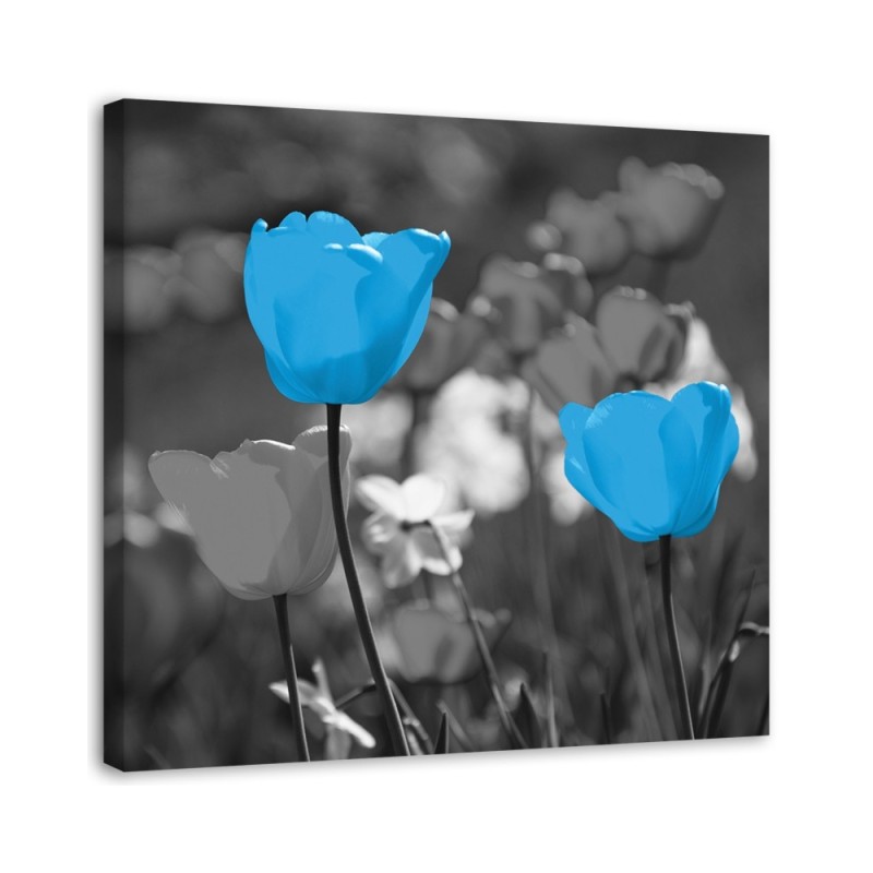 Modern bedroom painting - Blue tulips in a meadow | FEEBY