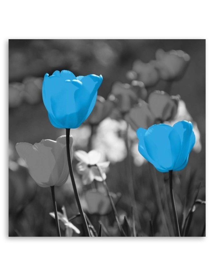 Modern bedroom painting - Blue tulips in a meadow | FEEBY
