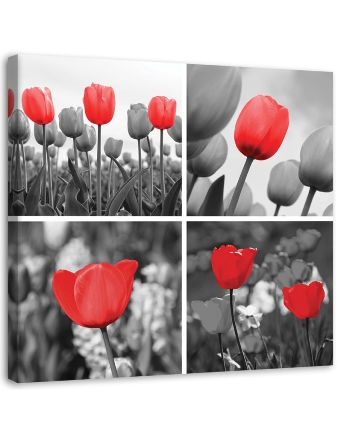 Canvas prints for living room - Set of red tulips | FEEBY