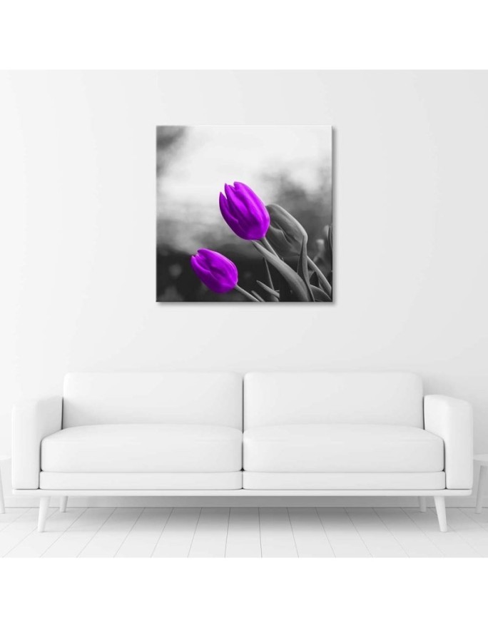 Two purple tulips - Modern Canvas painting for the bedroom | FEEBY