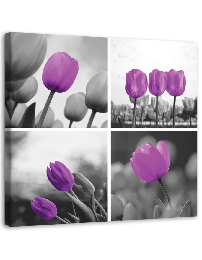 Set of purple tulips - Canvas painting for living room | FEEBY