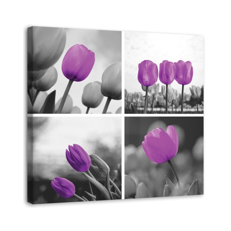 Set of purple tulips - Canvas painting for living room | FEEBY