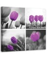 Set of purple tulips - Canvas painting for living room | FEEBY
