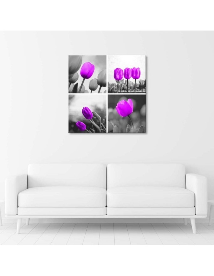 Set of purple tulips - Canvas painting for living room | FEEBY