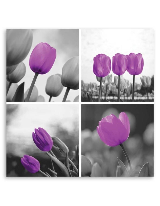 Set of purple tulips - Canvas painting for living room | FEEBY