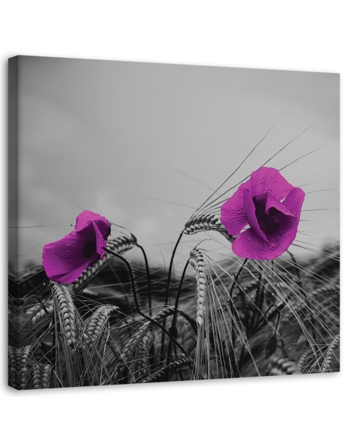 Modern Canvas painting for bedroom - Purple poppies and grain | FEEBY