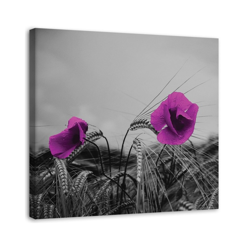 Modern Canvas painting for bedroom - Purple poppies and grain | FEEBY