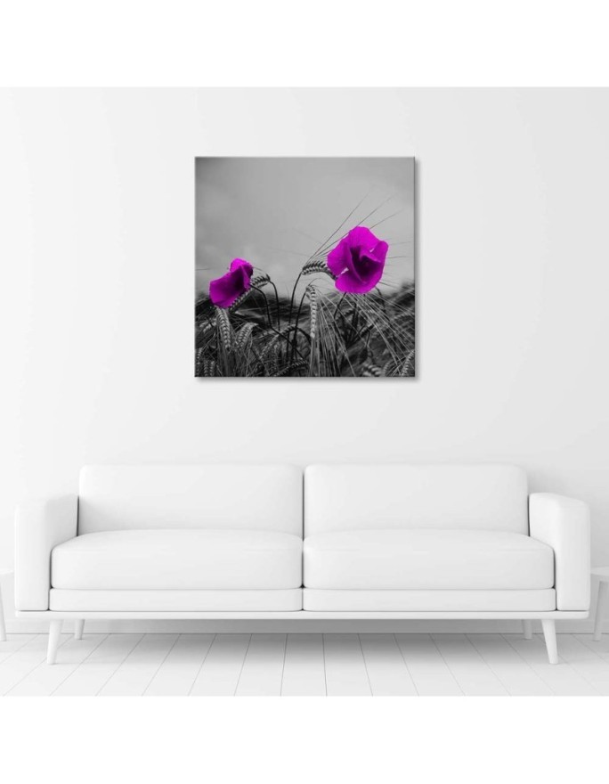 Modern Canvas painting for bedroom - Purple poppies and grain | FEEBY