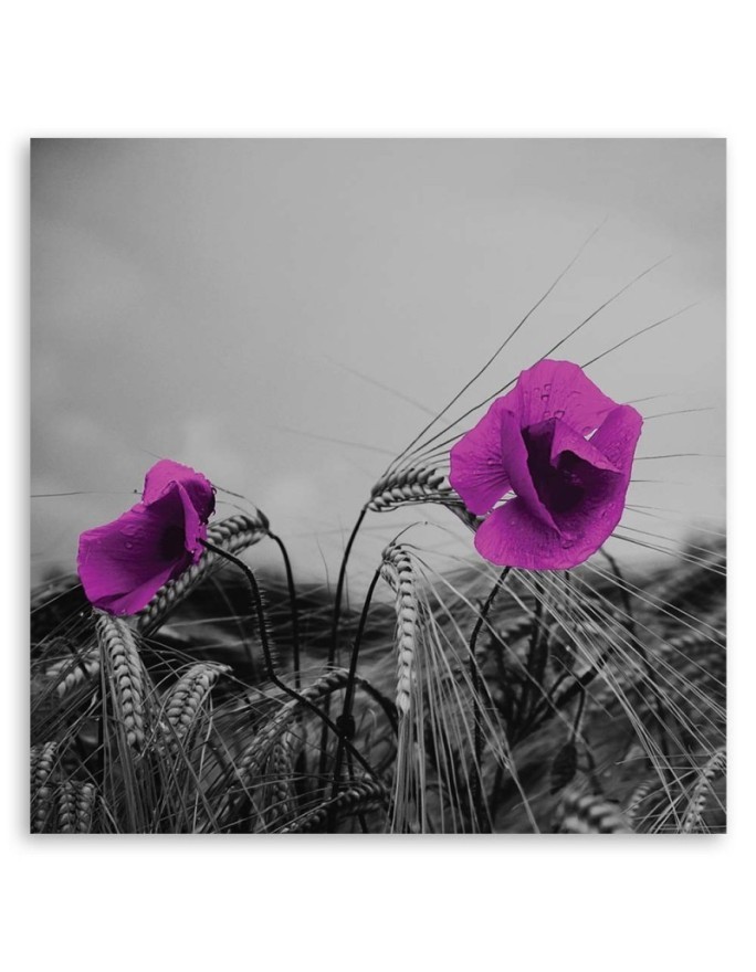 Modern Canvas painting for bedroom - Purple poppies and grain | FEEBY