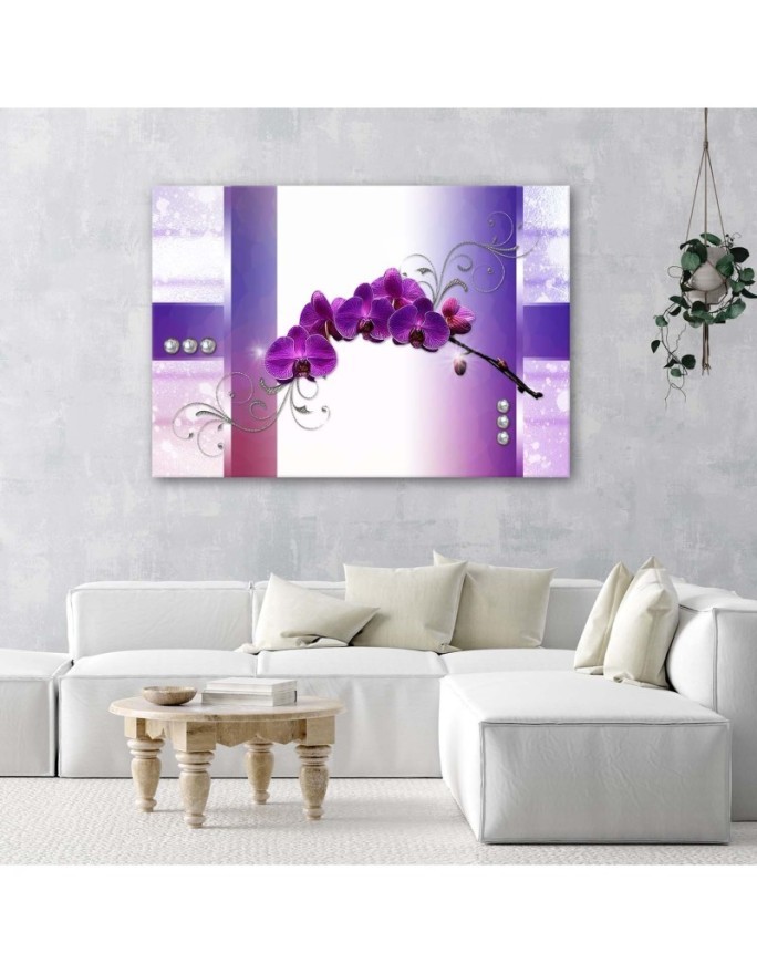 Modern Canvas painting for living room - Purple orchids abstract | FEEBY