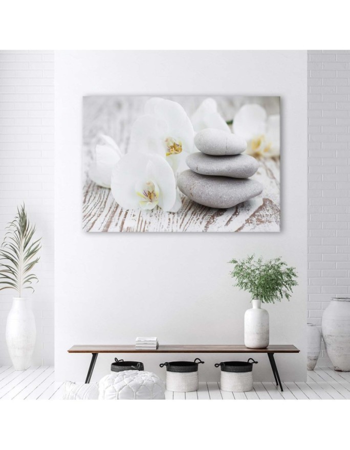 White orchid and stones - Modern painting for living room | FEEBY