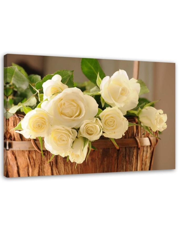 Canvas prints for the living room - Cream roses in a basket | FEEBY
