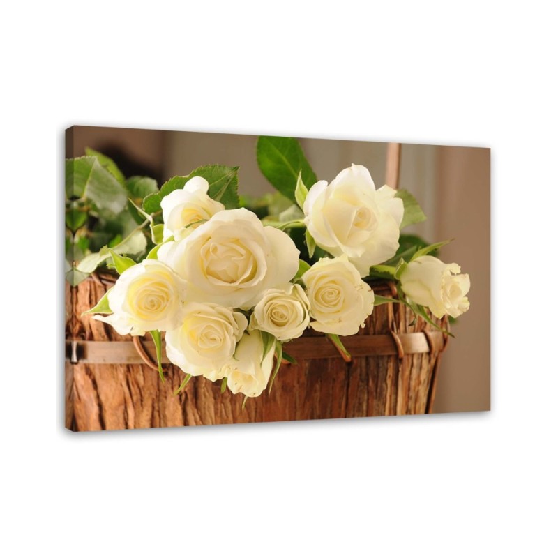 Canvas prints for the living room - Cream roses in a basket | FEEBY