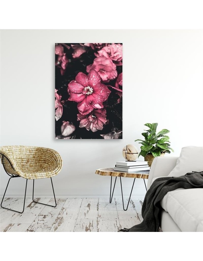 Canvas print - Pink flowers on a dark background | FEEBY