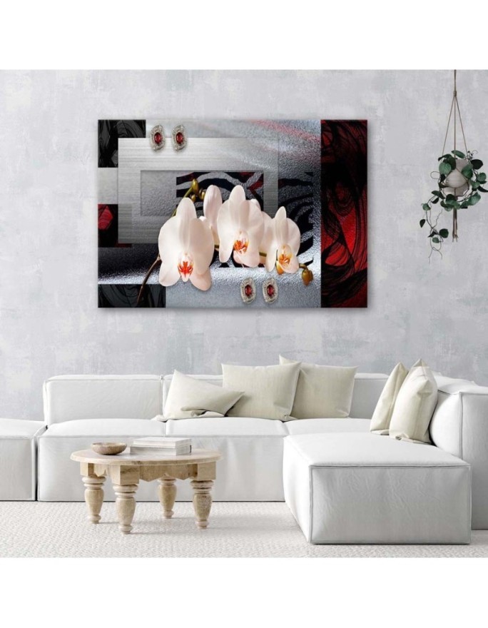 Canvas painting White orchid on geometric background | FEEBY