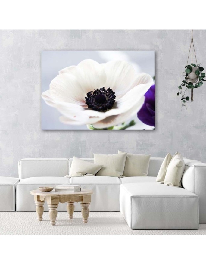 Modern painting for living room - White anemone flower | FEEBY