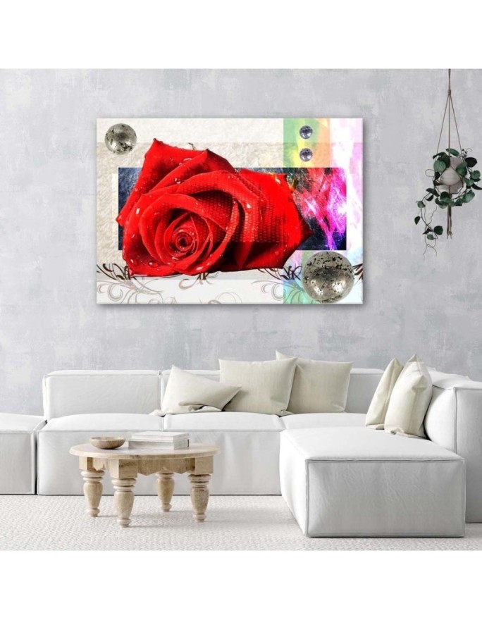 Canvas prints for living room - Red rose geometric composition | FEEBY