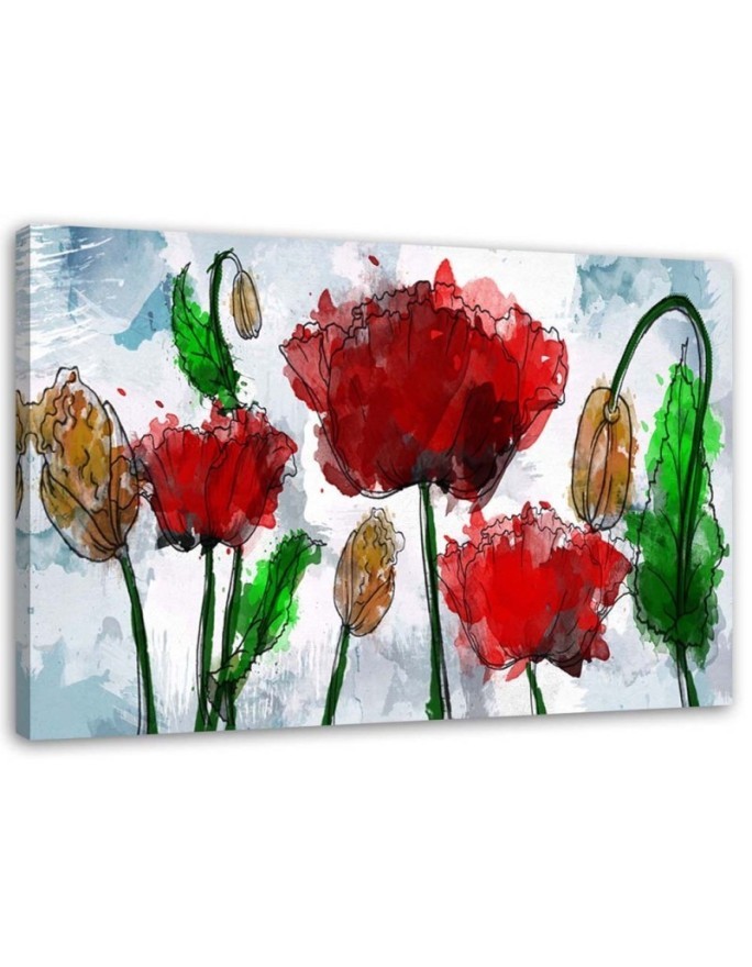 Painted watercolour poppies - Modern painting for the bedroom | FEEBY