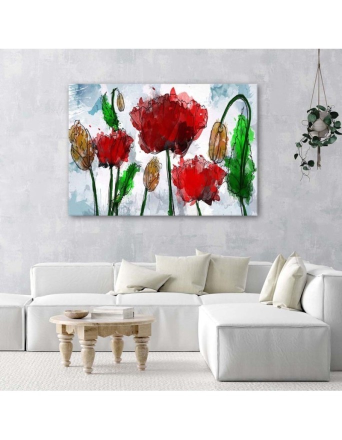 Painted watercolour poppies - Modern painting for the bedroom | FEEBY