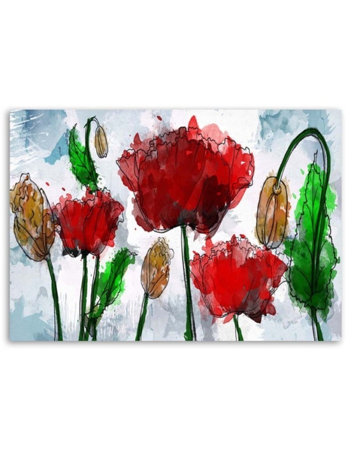 Painted watercolour poppies - Modern painting for the bedroom | FEEBY