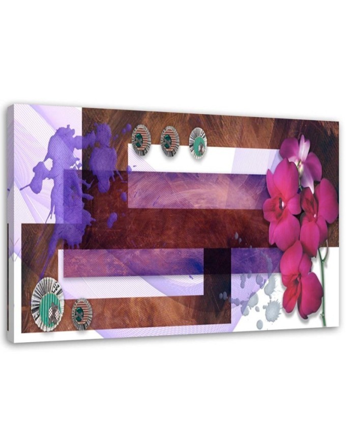 Decorative Canvas painting - Geometric composition with purple orchid | FEEBY