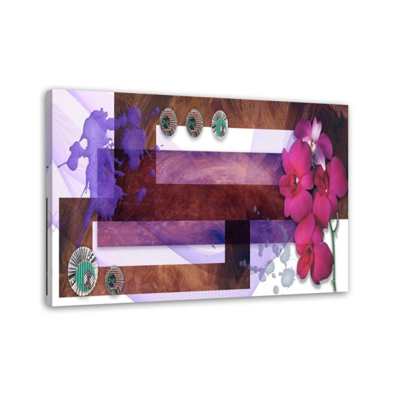 Decorative Canvas painting - Geometric composition with purple orchid | FEEBY