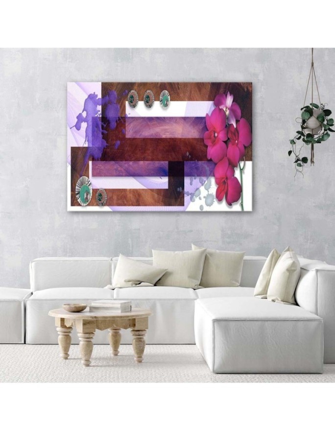 Decorative Canvas painting - Geometric composition with purple orchid | FEEBY