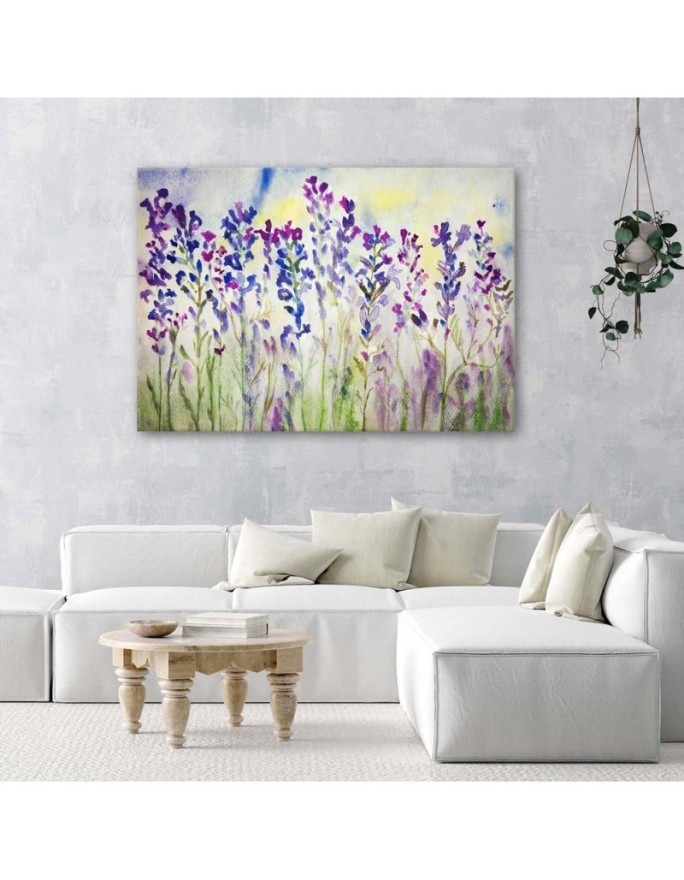 Modern Canvas painting for living room - Purple flowers in a meadow | FEEBY