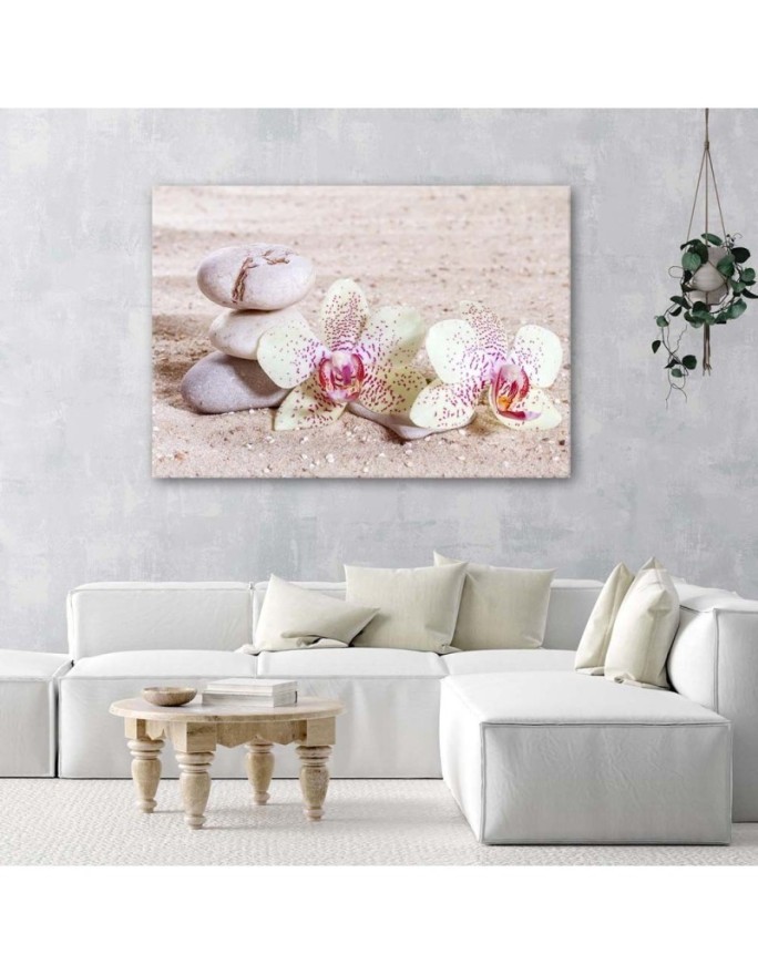 Canvas print - Orchid and stones on sand. Buy now| | FEEBY