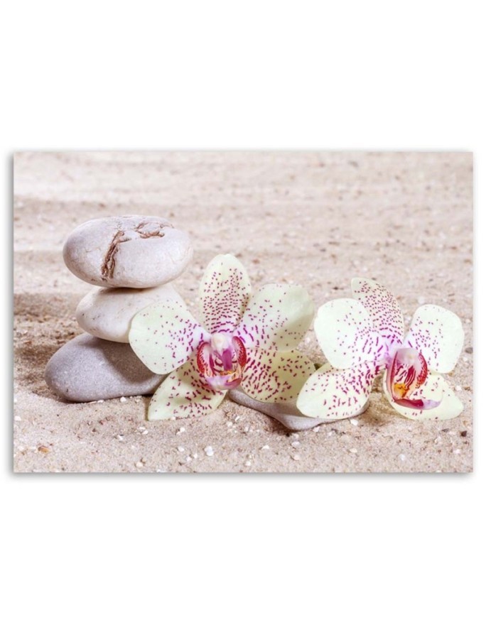 Canvas print - Orchid and stones on sand. Buy now| | FEEBY
