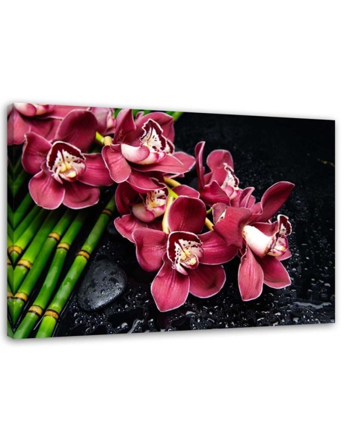 Canvas print for the bedroom - Red Orchid bamboo zen | FEEBY