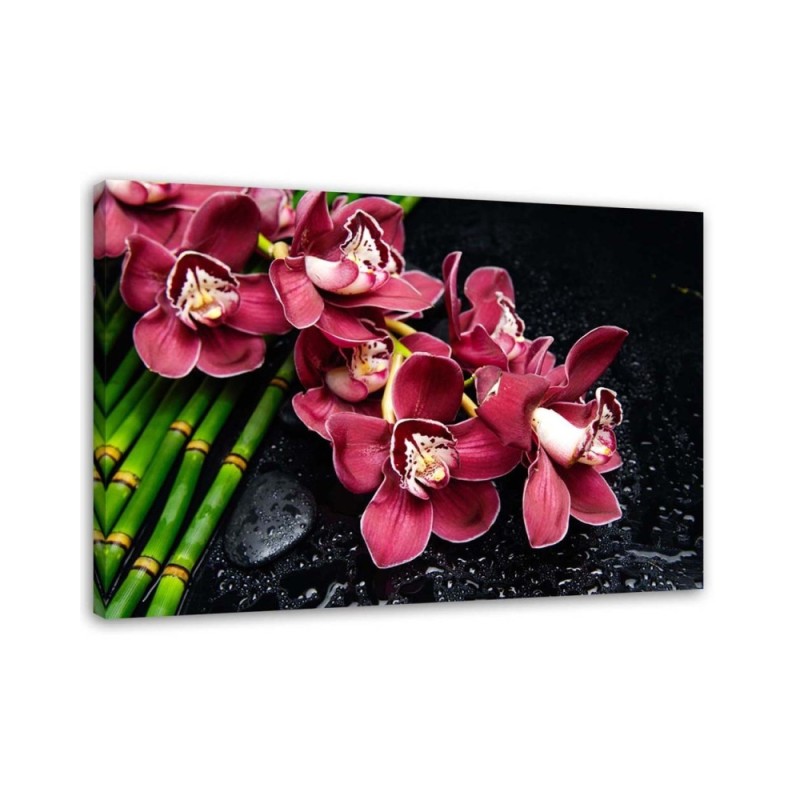 Canvas print for the bedroom - Red Orchid bamboo zen | FEEBY