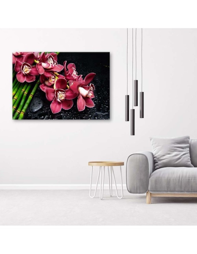 Canvas print for the bedroom - Red Orchid bamboo zen | FEEBY