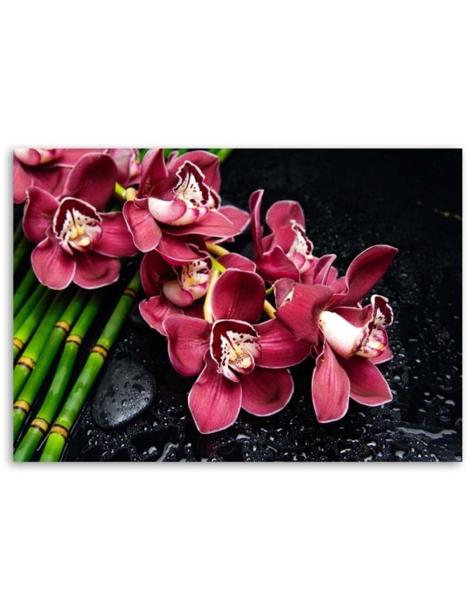 Canvas print for the bedroom - Red Orchid bamboo zen | FEEBY