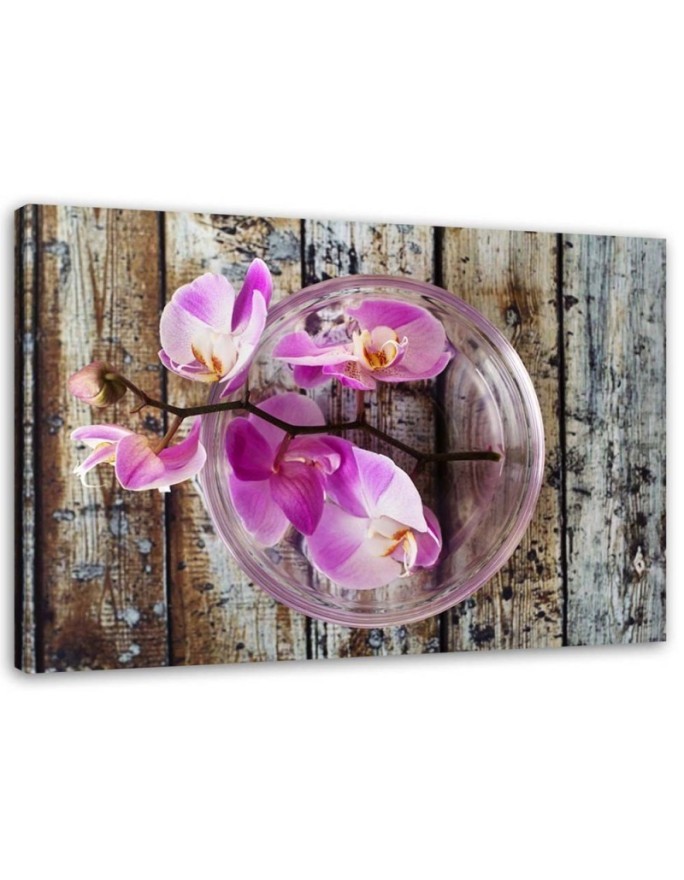 Orchid on a background of boards - Canvas print for the living room | FEEBY