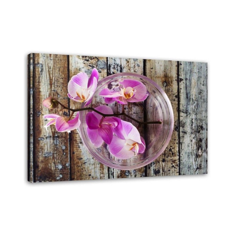 Orchid on a background of boards - Canvas print for the living room | FEEBY