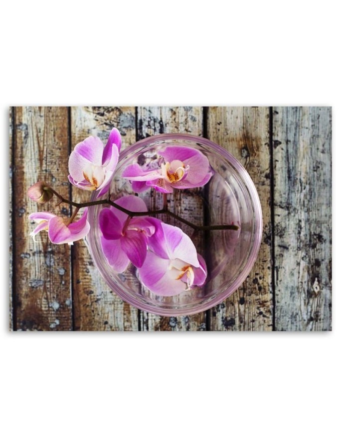 Orchid on a background of boards - Canvas print for the living room | FEEBY