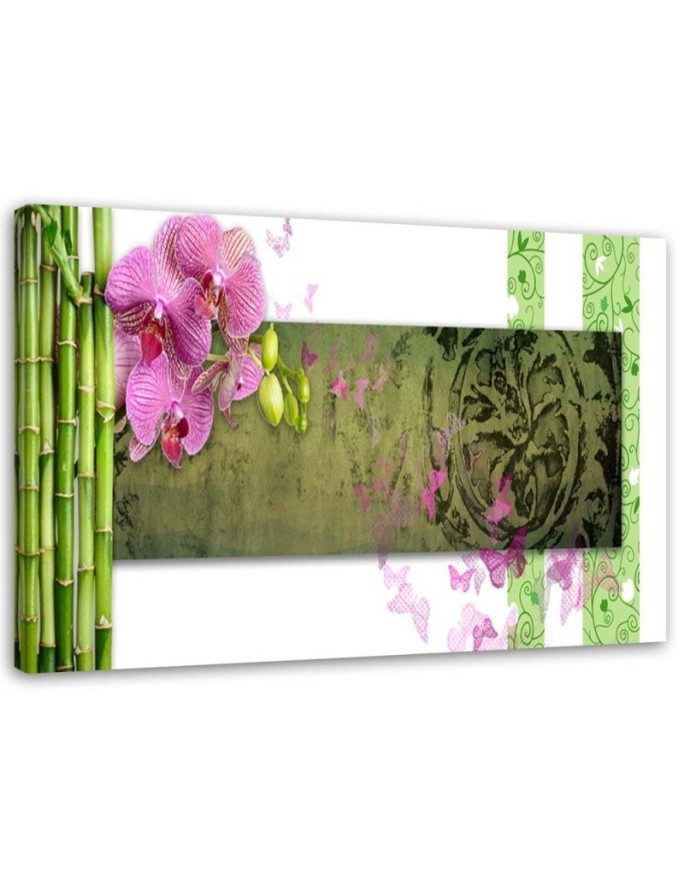 Orchid and bamboos abstract - Modern painting for living room | FEEBY