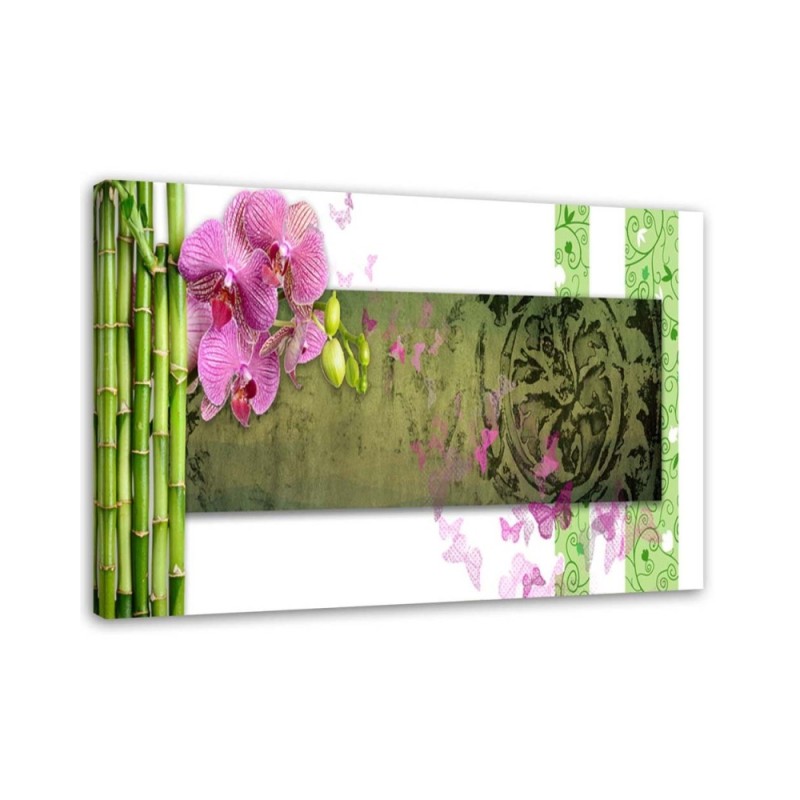 Orchid and bamboos abstract - Modern painting for living room | FEEBY