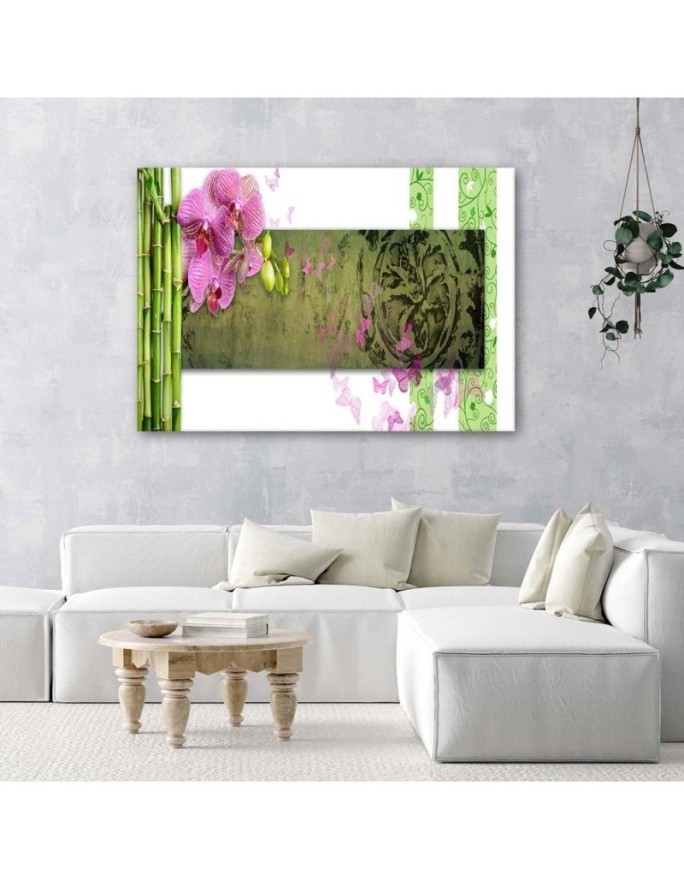Orchid and bamboos abstract - Modern painting for living room | FEEBY