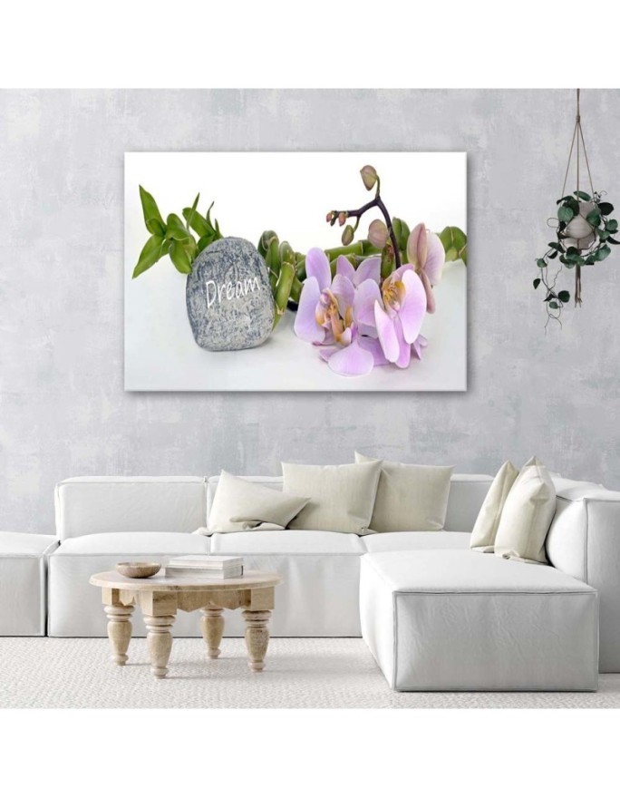 Zen orchids with Dream inscription - Canvas painting for spa | FEEBY
