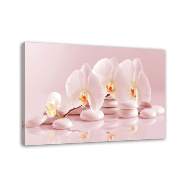 Wall art painting - Zen orchids in powder pink | FEEBY